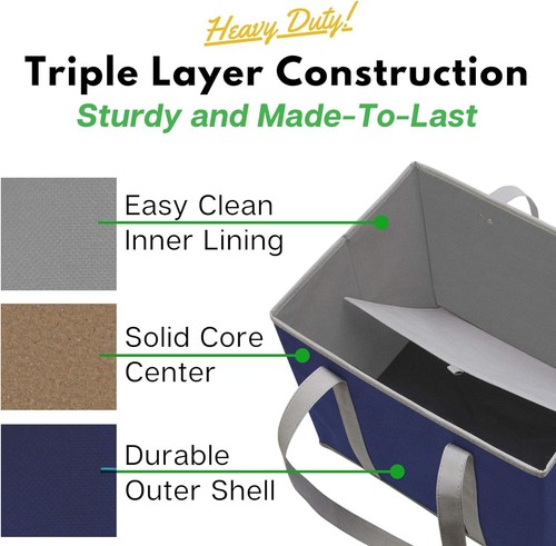 Reusable Grocery Bags 3pk - Heavy Duty, Foldable, Long Handles, Hard Bottom - Picture 3 of 8