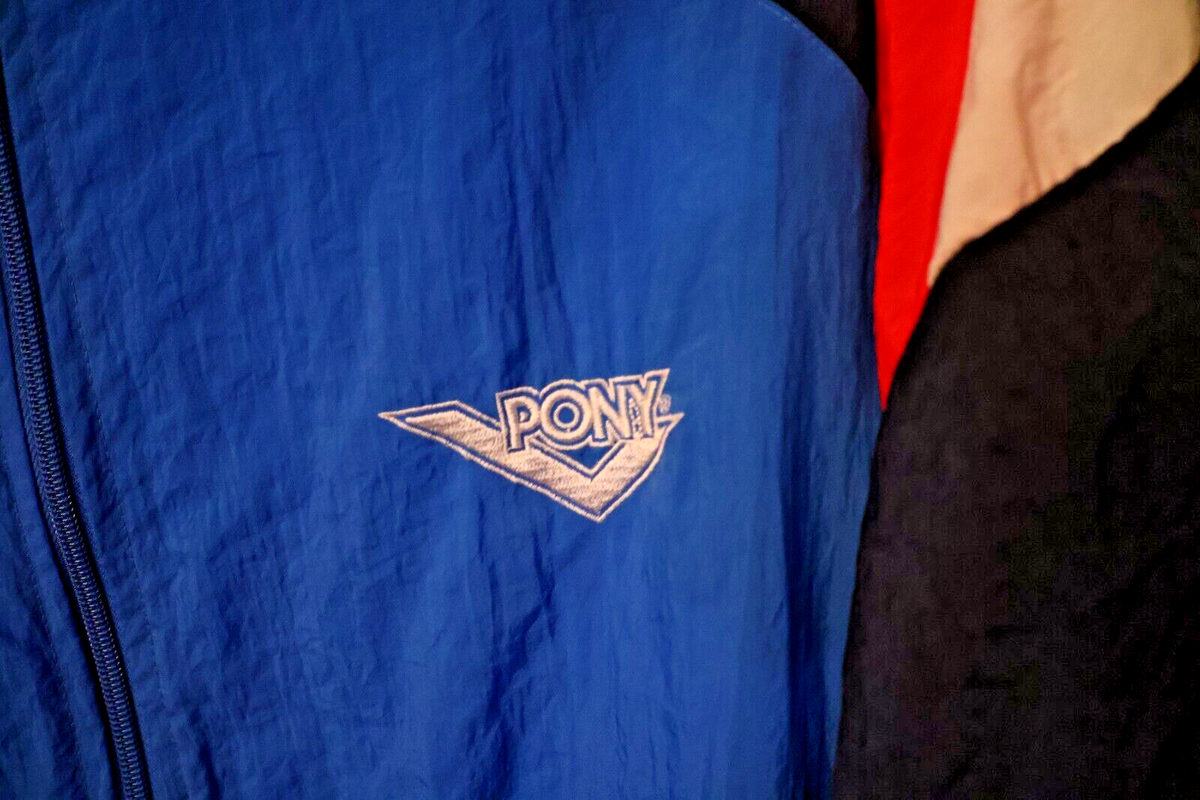 Vintage PONY Wind Breaker Full Zip Jacket Coat Track Top Blue Red
