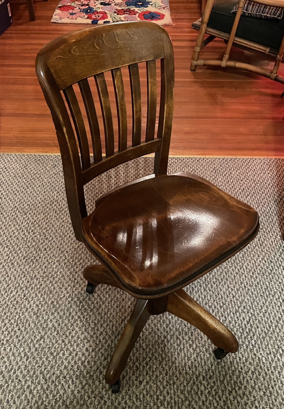 Vintage Sikes Wooden Swivel Office Banker Chair Antique Industrial eBay