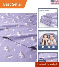 Kids Purple Unicorn Twin Bedding Set - Fade-Resistant, 3-Piece Soft Sheets