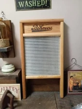 Behrens Large Galvanized Wood & Steel Washboard 24.5 inch x 12.5 inch