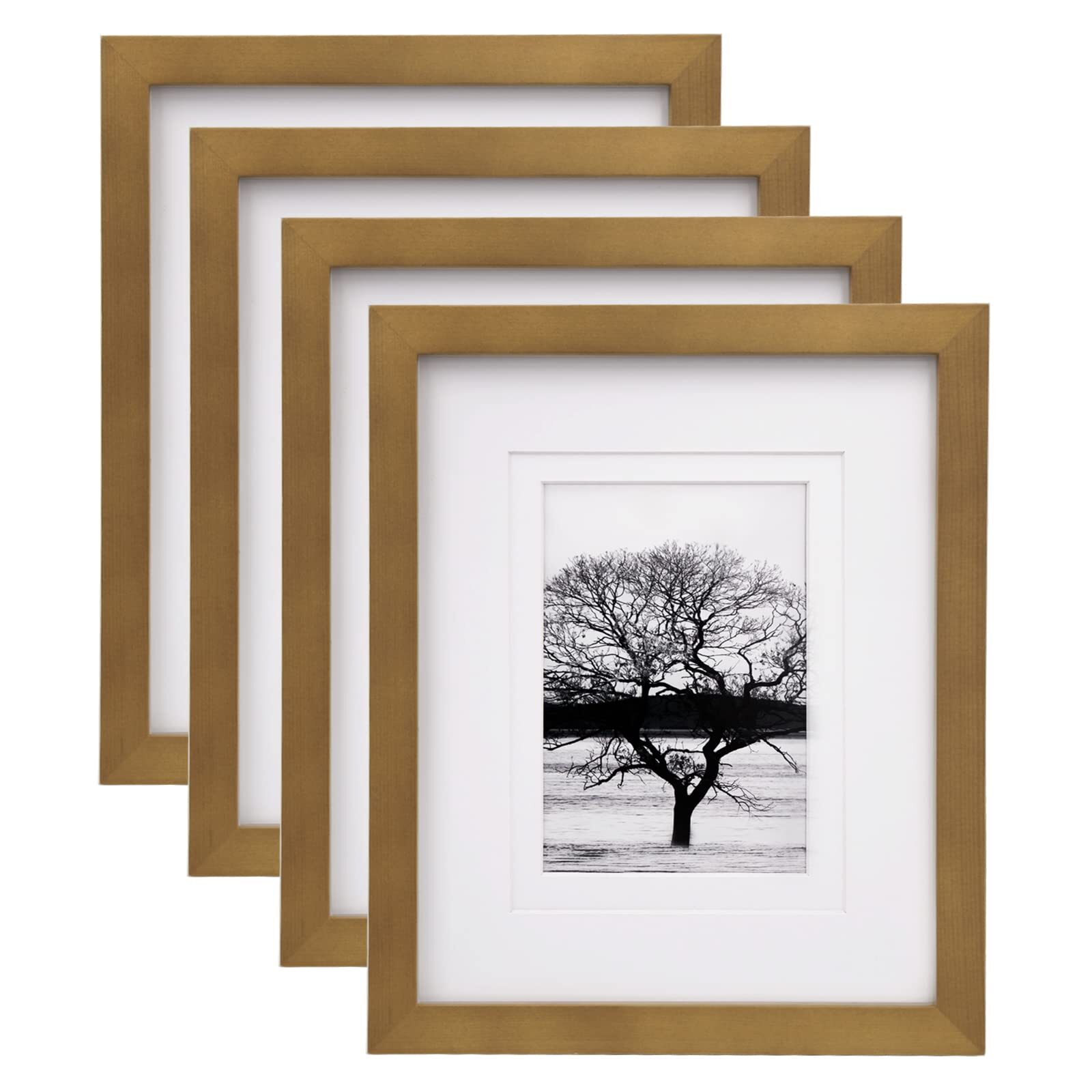 8x10 Picture Frames 4 Pack, for Pictures 4x6 or 5x7 with Mat Made of Solid Wo...-image