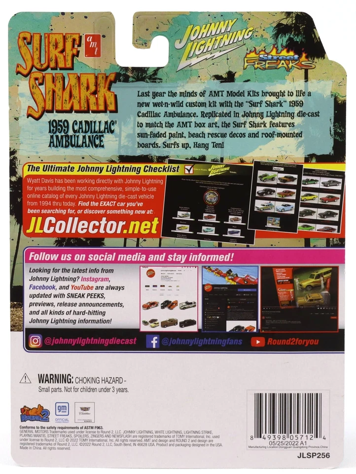 1:64 Johnny Lightning ´59 Cadillac Eldorado Ambulanza Surf Shark Red/Bianco - Immagine 2 di 2