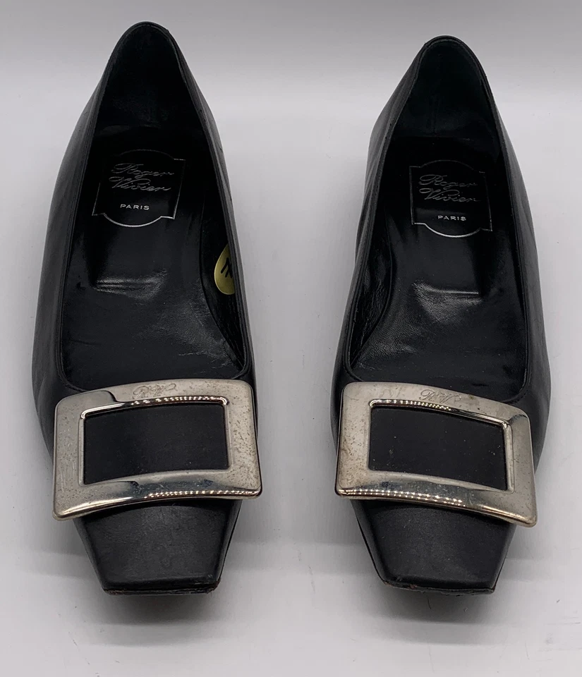 Roger Vivier Mujer Cuero Negro Puntera Cuadrada Plana con Hebilla Talla 7 Foto 2 de 4