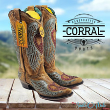 Corral A4235 Sand Heart Wings Overlay Embroidery Boots Size 9 New in Box