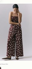 Anthropology Somerset Cotton Jumpsuit Medium Med Pockets Brown Polkadot Women s