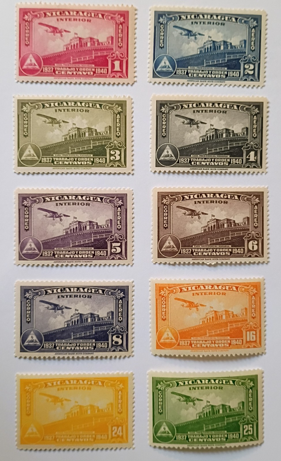 Nicaragua Airmail Stamps, 1937, sc#C193-202, Mint, NH, OG, VF/XF, Complete Set