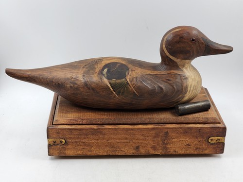 Wood Duck HAND CARVED Brass/Shell Casing Accents Lidded Folk Art Decoy Box