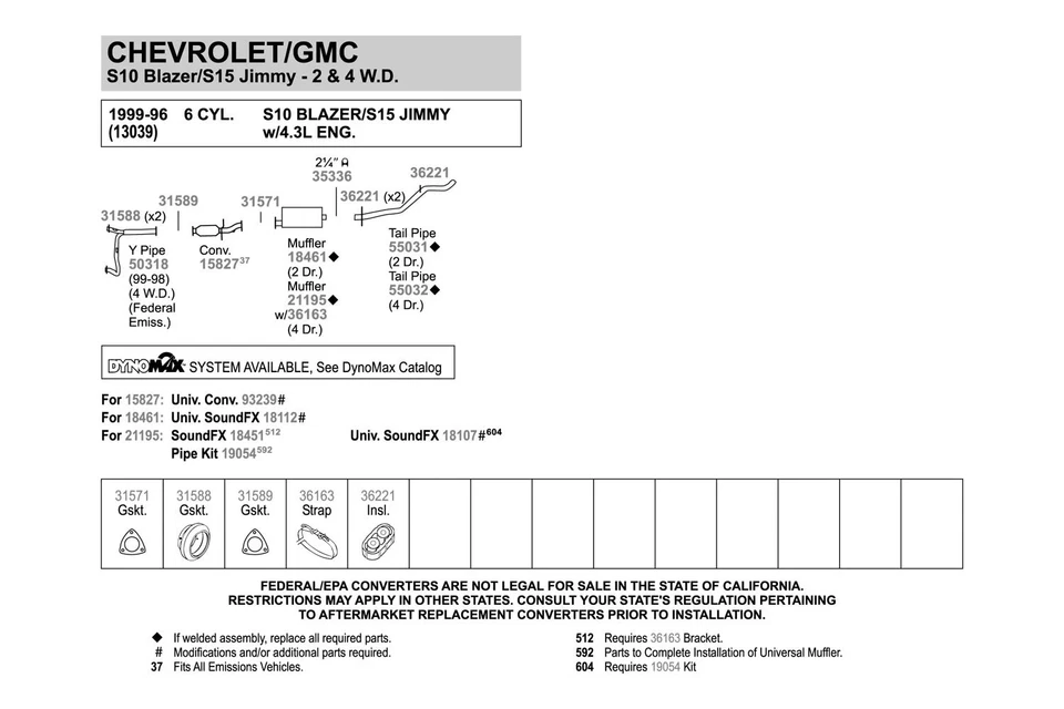 For Chevy Blazer 1995-2005 Walker 55032 Aluminized Steel Exhaust Tailpipe Foto 4 de 4