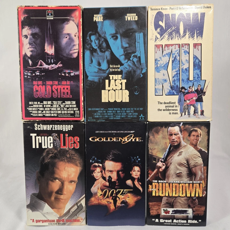 Lot of 6 Action VHS Movies GoldenEye True Lies Rundown Cold Steel Snow Kill - Image 2 of 4