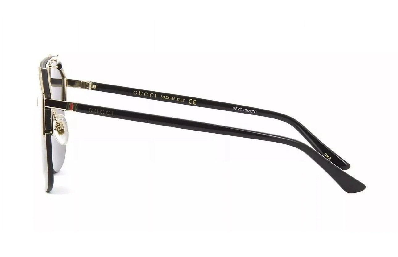 Gucci GG0291S Men's Sunglasses Oversized Shield Black/Gold Metal Frame Gray Lens thumbnail 4