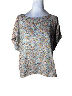 Tish Cox Mixed Print Blouse With Floral Front And Plaid Back Sz S