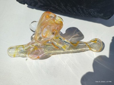 Signed American Fumed Glass Spoon Pipe 5'' Wigwag Linework Implosion 2010s