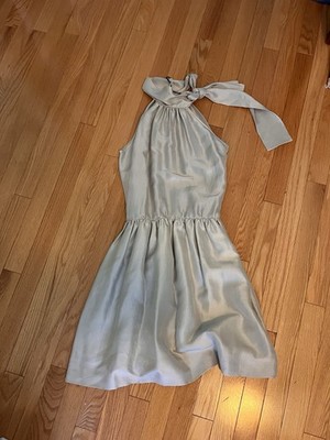 Mary Janet Riccione 38 100% Silk Satin Gray A-Line Halter Sleeveless Knee