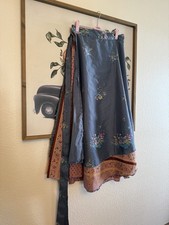 Darn Good Yarn Blue/Pink Floral Long Silk Maci Wrap Skirt Tie Closure, Women's L