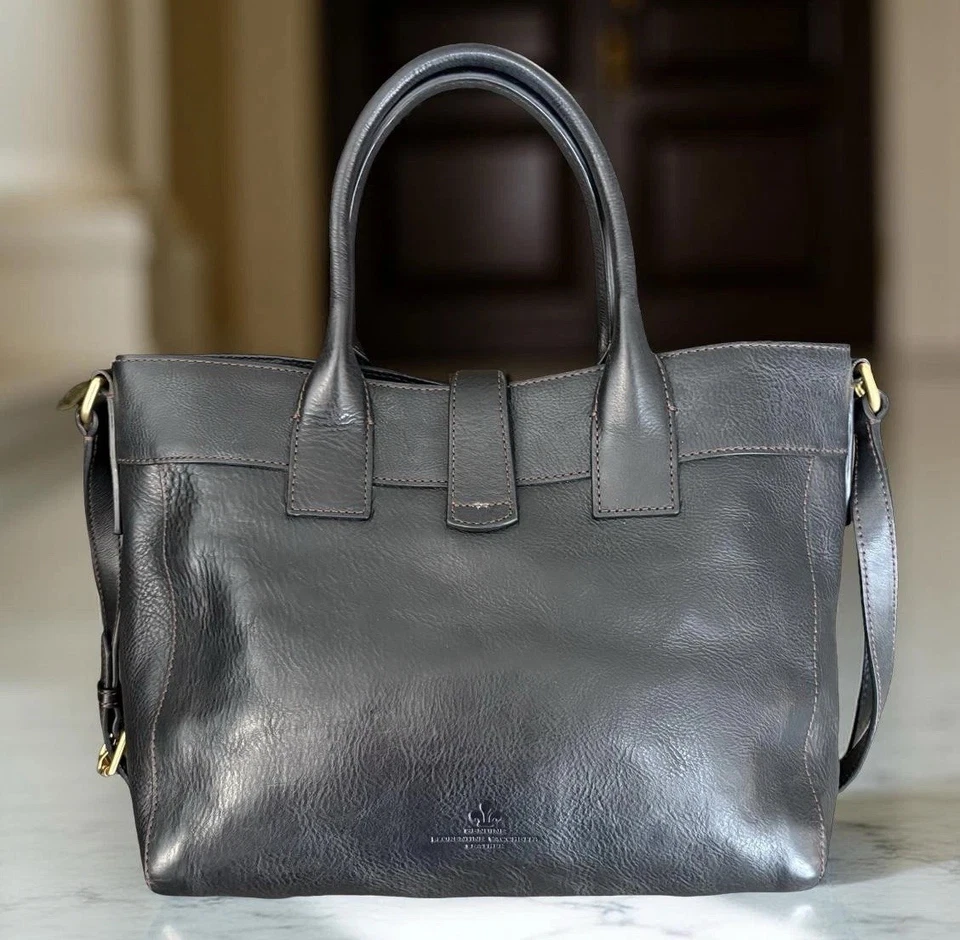 Dooney Bourke Black Amelie Satchel Tote Florentine Vacchetta Leather Bag - Image 2 of 4