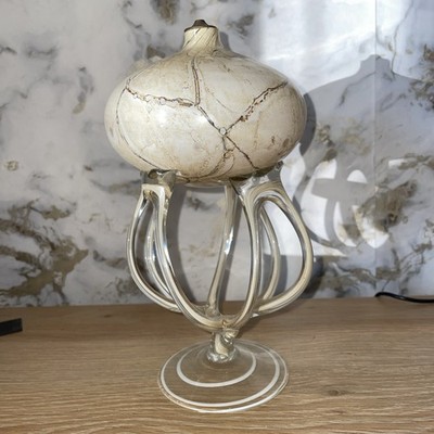 Jozefina Krosno 9 Zoll Kunstglas Qualle Öllampe Skulptur hellbraun mundgeblasen
