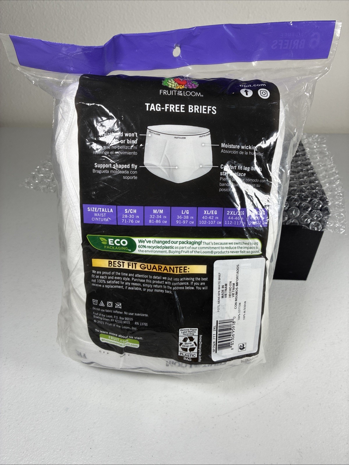 Fruit of the Loom Mens White Tag Free Cotton Briefs Underwear 6 Pack Size 2XL