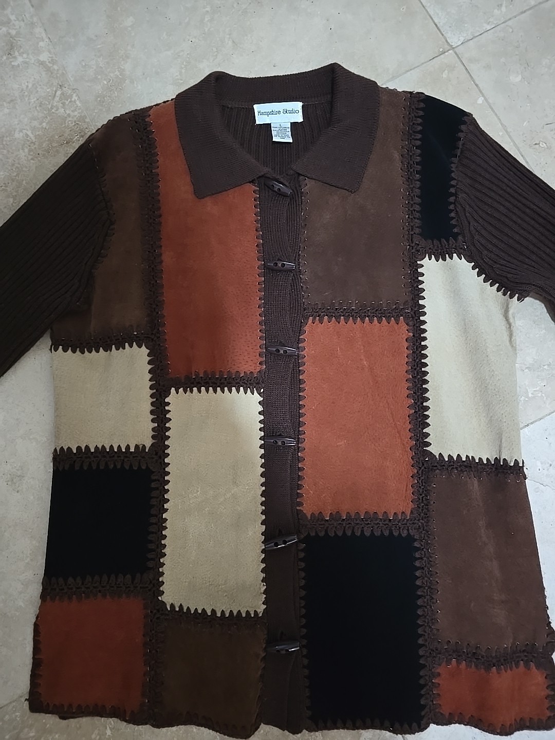 VINTAGE Patchwork Leather Jacket Toggle Buttons R… - image 6