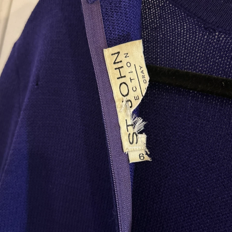 Vestido St. John Tejido Azul Púrpura Talla 6 Cuello Simulado Manga Larga Elastizado Botones Foto 4 de 4