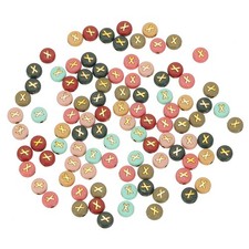 100 Pcs 4x7mm Colorful Round Acrylic Letter Beads with Golden Letter x