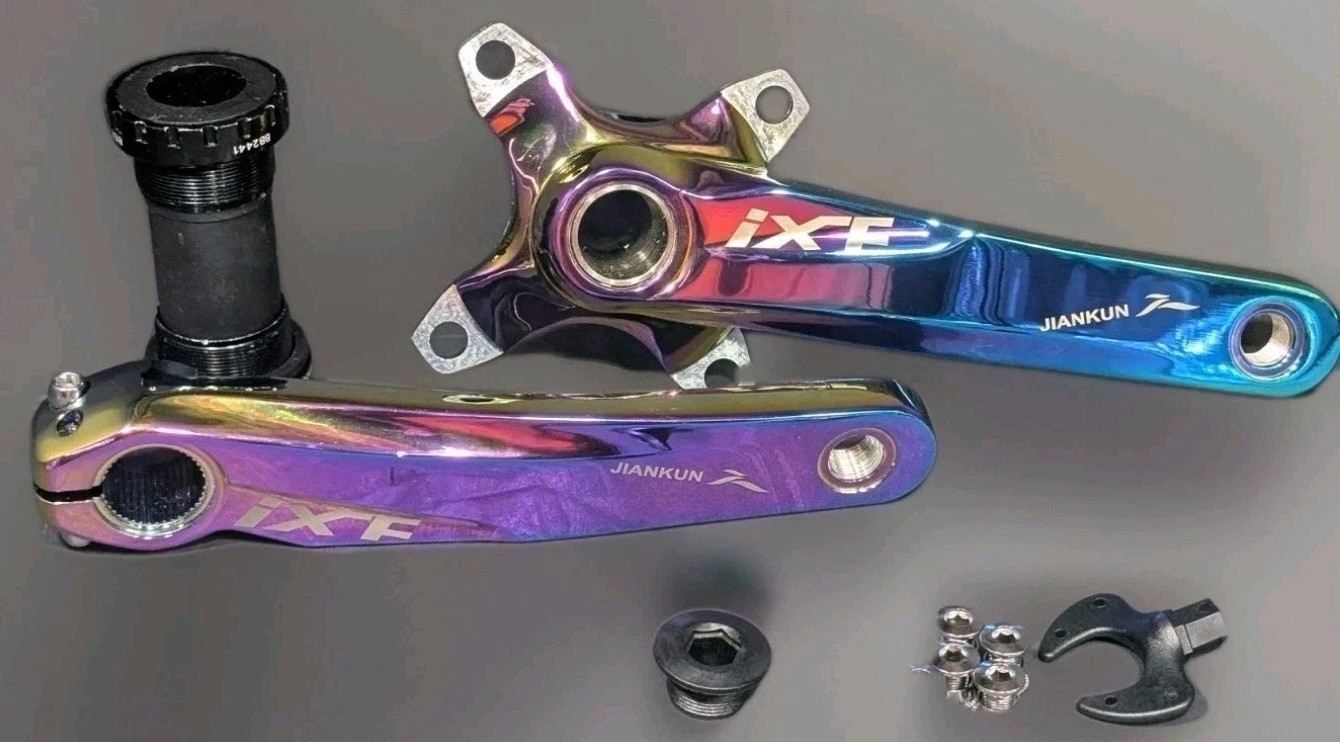 JIANKUN IXF Mountain Bike Hollow Crank Iridescent Purple-Blue 170mm