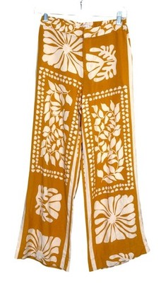 Esprit Womens Wide Leg Pants Boho Print Mustard Cream Floral Pull-On Size S
