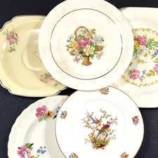 5 Shabby Farmhouse Mismatched Plates Gallery Wall Collection Crazed Chipped