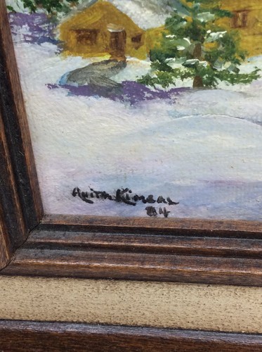 Small Oil Painting Winter Farm Scene Signed 1984 Snow Country Framed Art - Picture 6 of 12