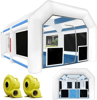 Upgraded 21.5X13X9FT Inflatable Spray Paint Booth Tent with 950W+450W Blowers