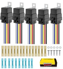 5 Pack 40/30 AMP 5-PIN 12V DC Waterproof Relay Kit with Heavy-Duty Pigtail 12...