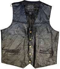 Italian Stone Design Genuine Large Leather Vest Black Patchwork Biker 3152