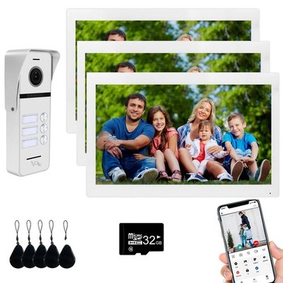 3-Familien Haus Video-Türsprechanlage, 10 Zoll Touchscreen Monitor mit Türöffner