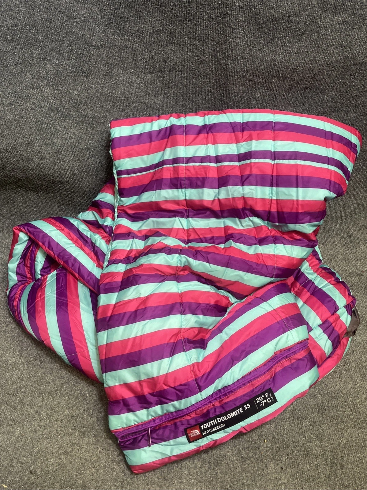 North Face Youth Dolomite 3S Sleeping Bag Pink Teal -7°C 20°F Heatseeker 66x28