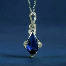 1.60CT Pear Cut Blue Sapphire Solitaire Pendant 14K White Gold Finish Free Chain