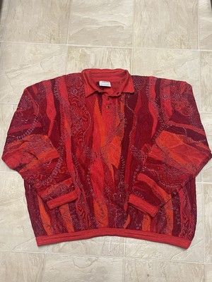 Vintage Coogi Sweater Australia Red Black Gray 3D Print Knit Crewneck Men s 3XL