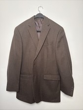 Chaps Blazer Mens 42 L Brown W/ Blue Houndstooth Check Two Button