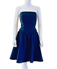 Vtg Watters & Watters Navy Royal Blue Strapless Formal Party Cocktail Dress, 10