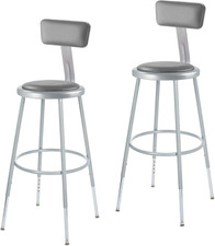 Adjustable Grey Vinyl Padded Stools with Backrest - 2 Pack