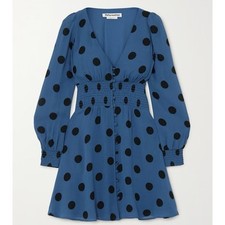 Reformation Alani Shirred Polka-Dot Georgette Mini Dress