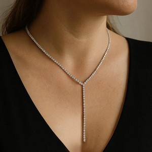 Authentic 15Ct Round Cut White Moissanite Women's Tennis Necklace 14k Yellow Gold Plated