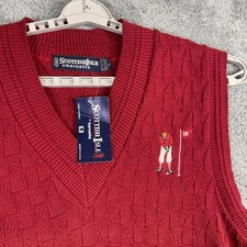 VTG Golf Sweater Mens Large Red Knit Vest Sleeveless RARE HTF Deadstock USA Made
