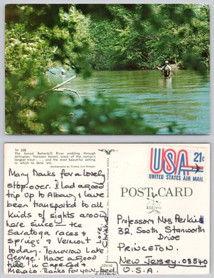 s24729 Battenkill River Fishing Arlington Vermont USA Postkarte 70er Jahre Stempel