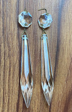 2 PIECES VTG GLASS CRYSTAL ICICLE SPEAR DROP CHANDELIER PART 3" PRISM 4" TOTAL