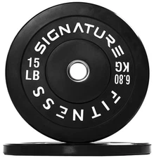 2" Olympic Bumper Plate Weight Plates with Steel Hub, 15LB, Black, Pair