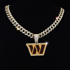 Washington Commanders NFL Men's Personalized Hip Hop Cuban Chain Necklace Silver
