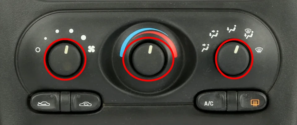 99-00 Oldsmobile Alero Conjunto de perillas de unidad de control de clima de aire acondicionado de calor montado en el tablero Foto 3 de 3