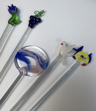 Swizzle sticks szkło dmuchane, mieszadła koktajlowe x 5