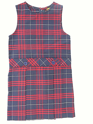 Girls R/K Red & Blue Plaid Bib Front/Kick Pleat Uniform Jumper Dress Sz 8-16 1/2