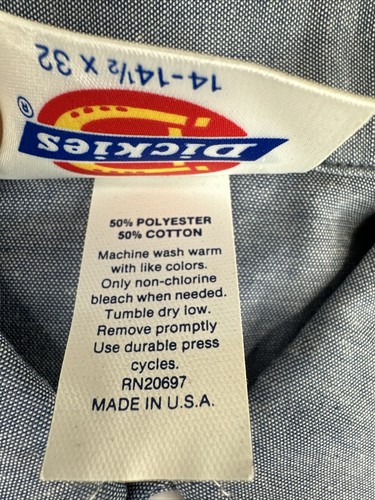 Vtg New Dickies Long Sleeve Work Shirt New Old Stock Made in USA 14-14 1/2 NOS - Picture 4 of 7